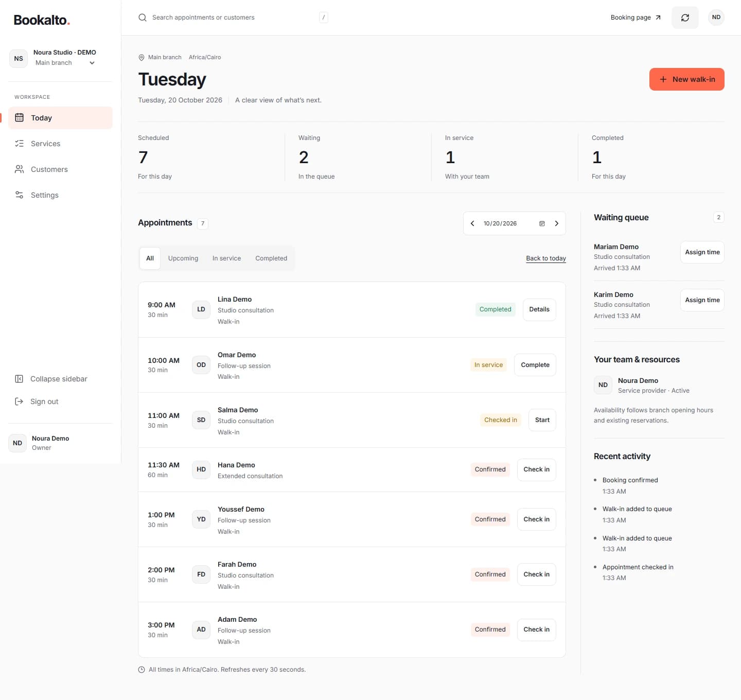 Bookalto: The working day. Demonstration data.