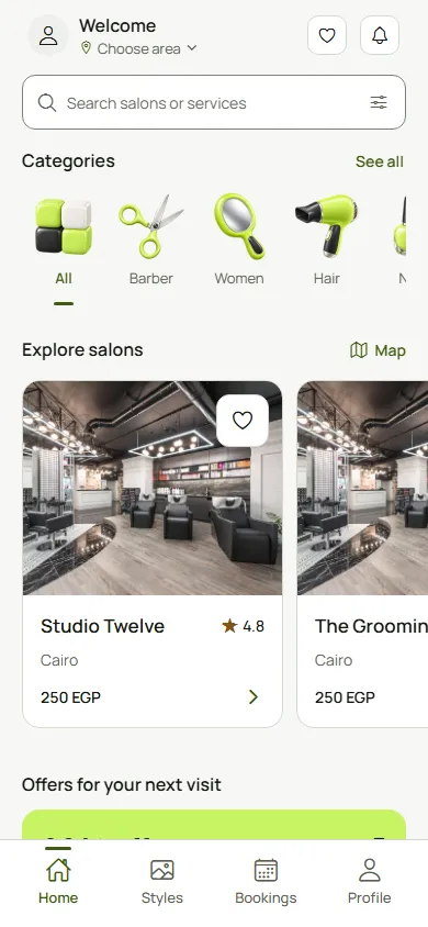 Current Home with category artwork and restrained navigation. Fictional demonstration data. React Native web export; fictional fixtures. Capture context: 2026-10-17.