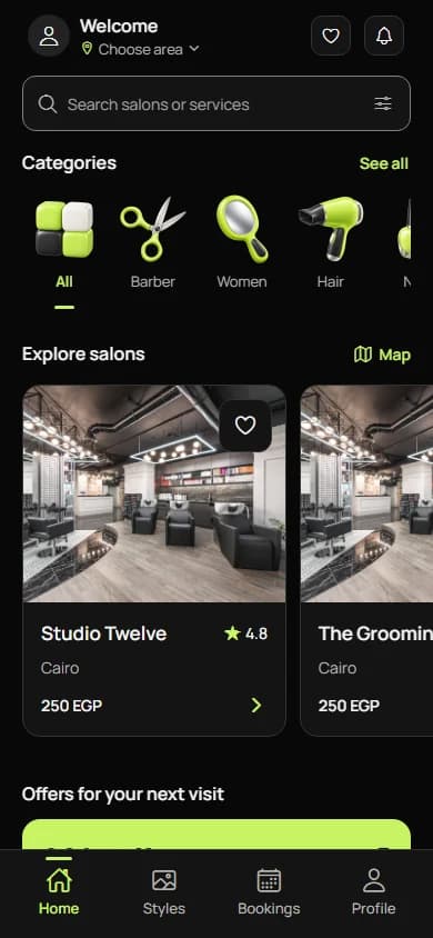 Current customer Home in dark mode