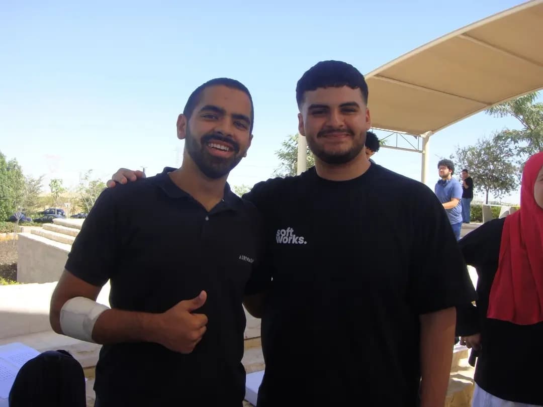 A Softworks team member meeting people on campus at EUI